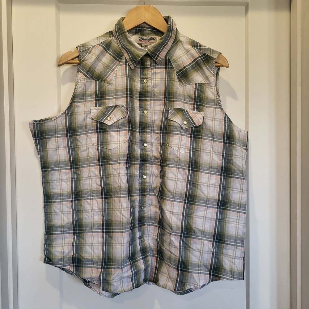 Wrangler Plaid Sleeveless Western Shirt Size XXL